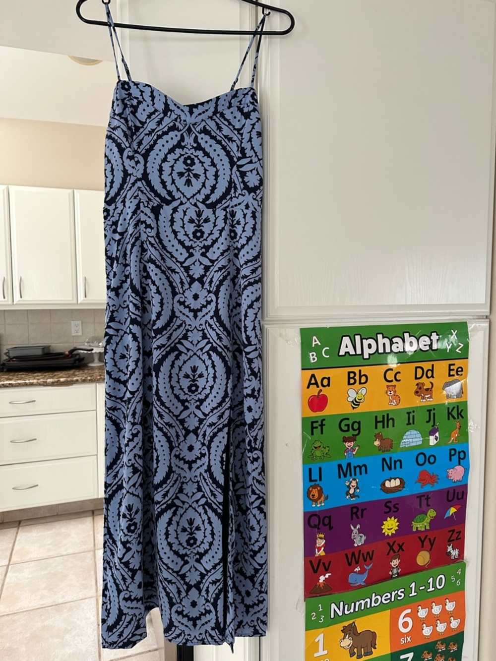 Abercrombie & Fitch Black and Light Blue Printed Spaghetti Strap Dress